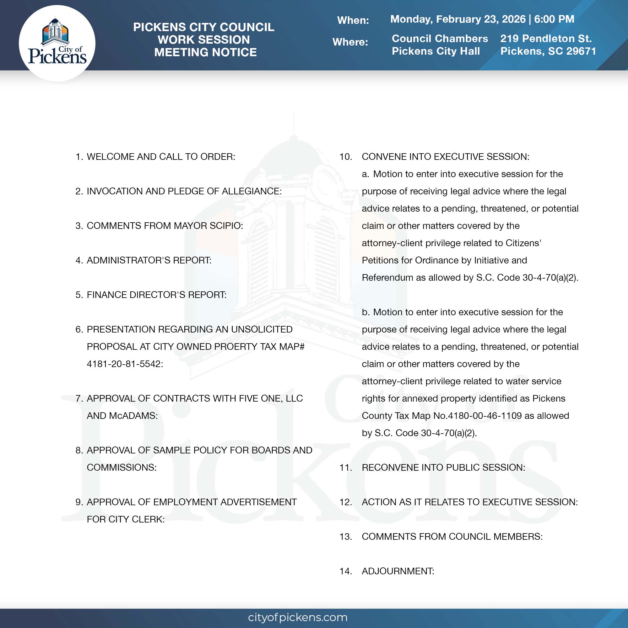 city council work session meeting notice