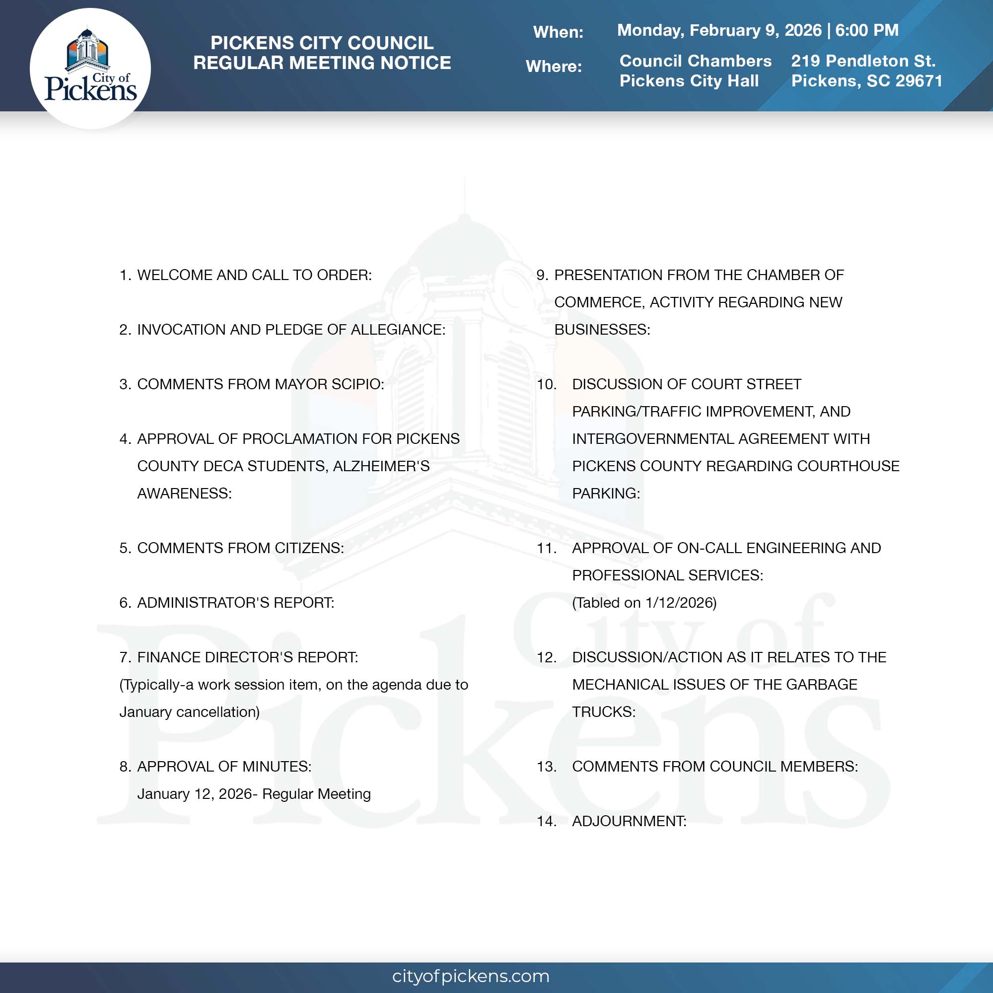 city council meeting notice