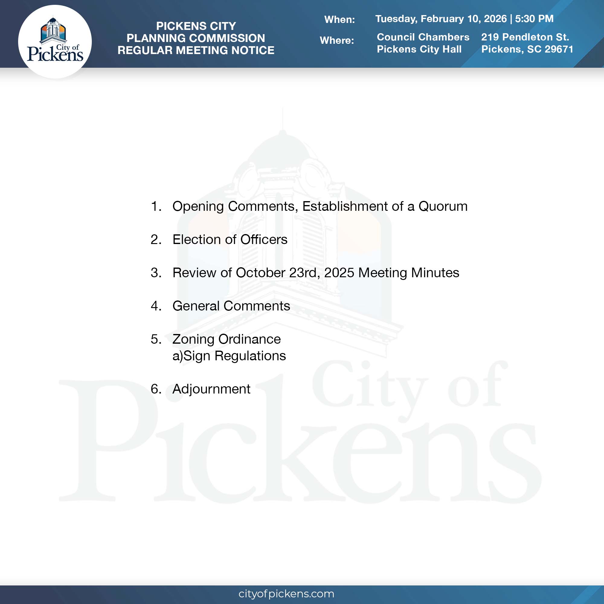 planning commission regular meeting notice