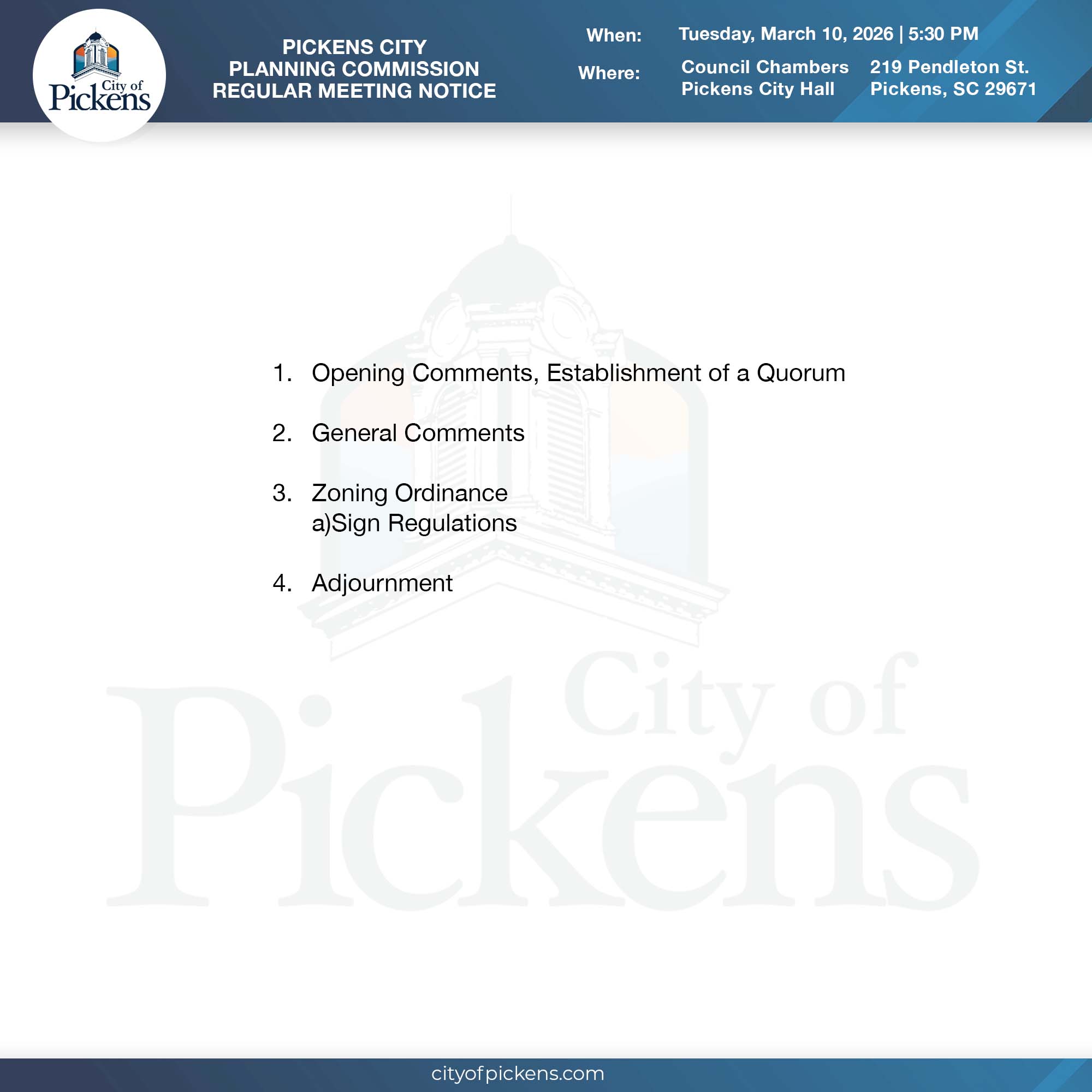 planning commission regular meeting notice
