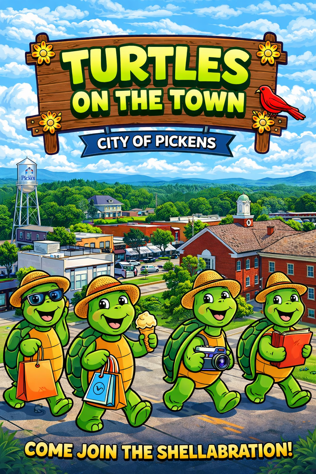 turles on the town promo graphic for facebook