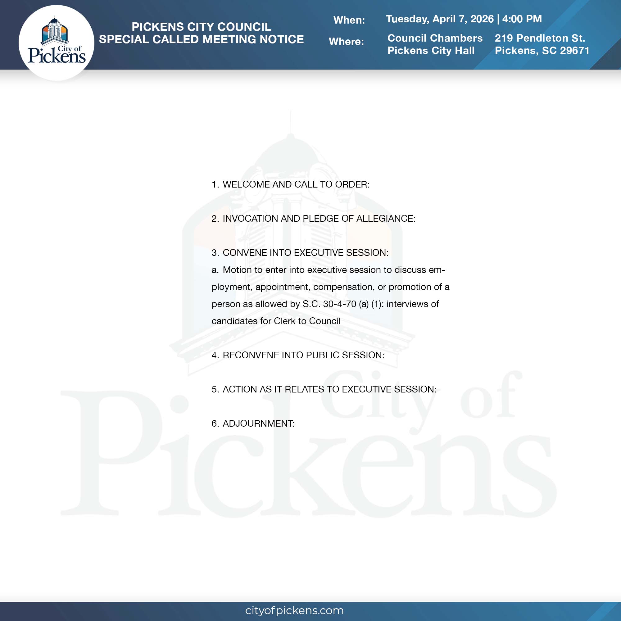 special called city council meeting notice