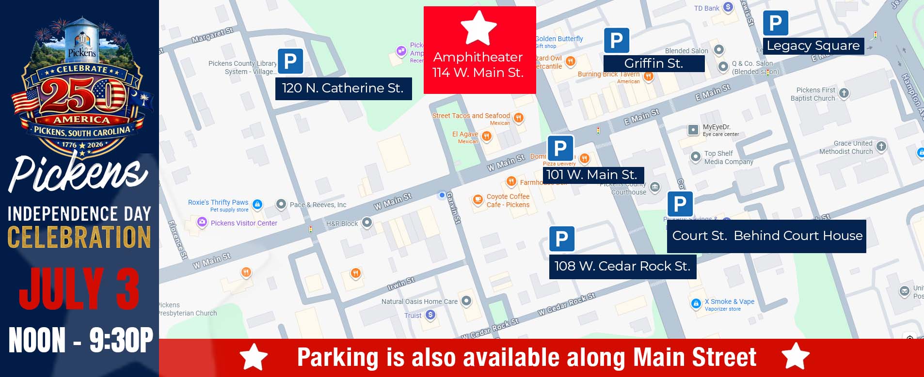 pickens independence day parking map