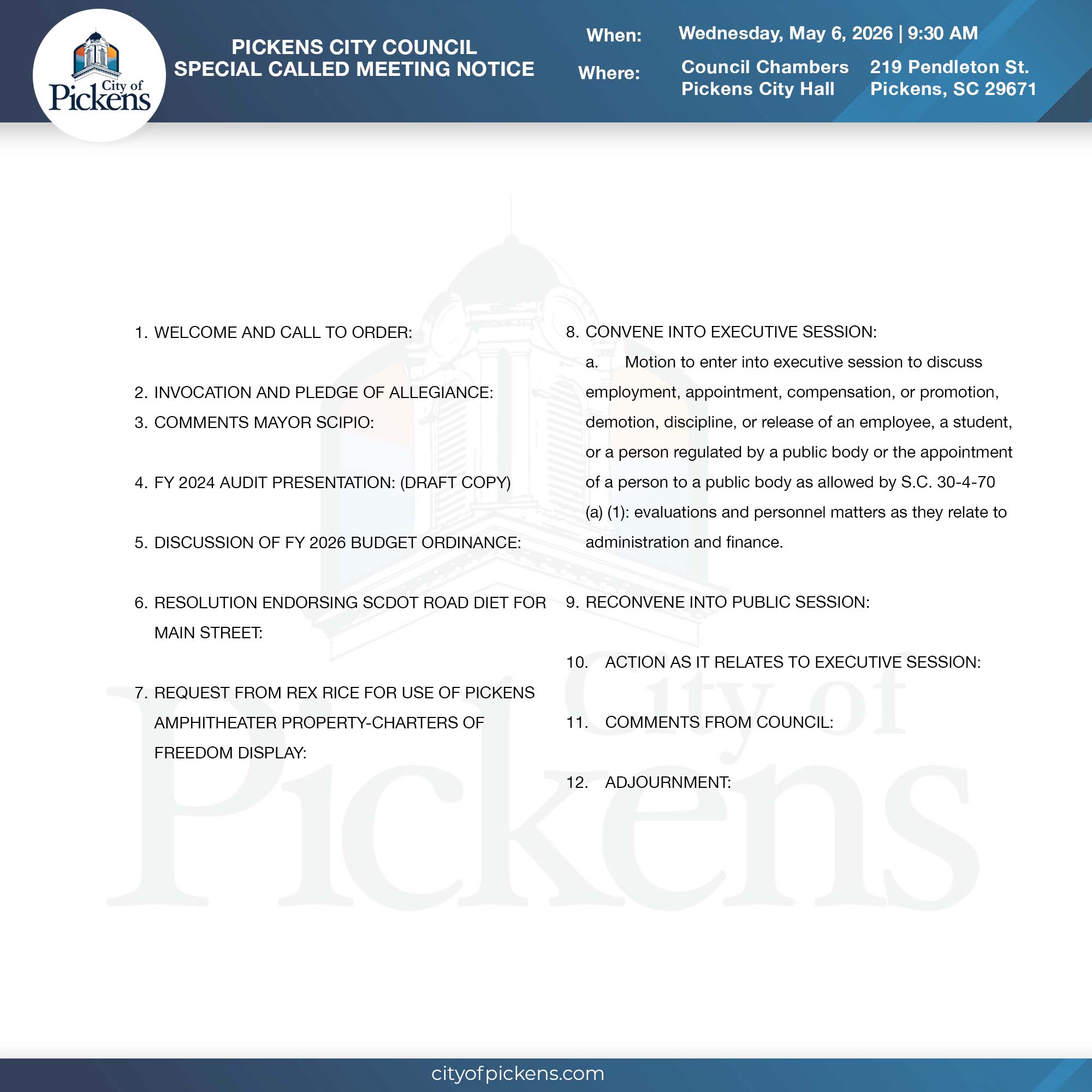 special called city council meeting notice r