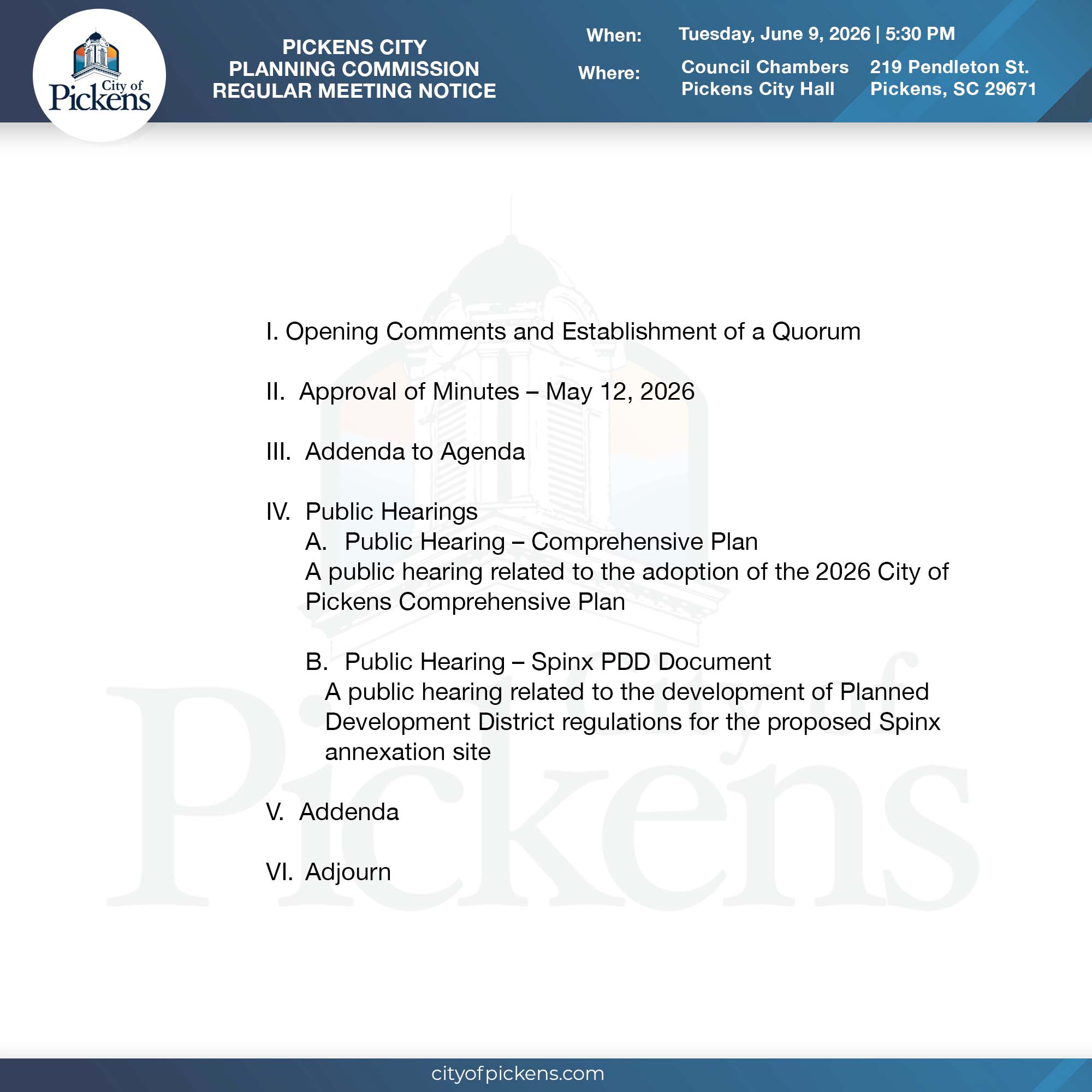 planning commission regular meeting notice