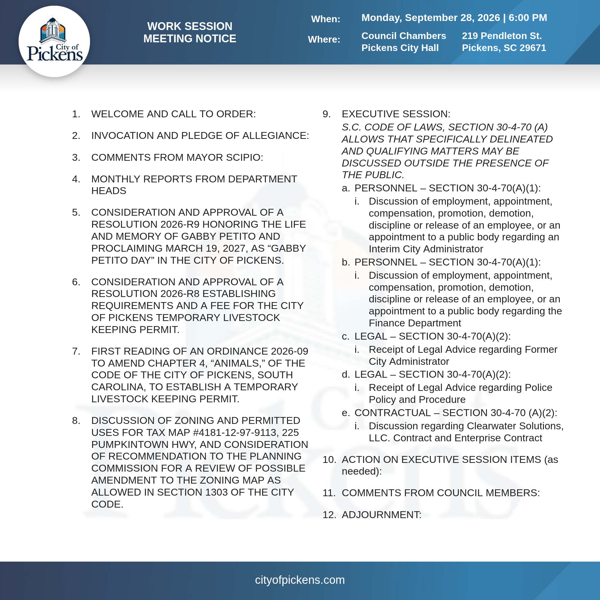 work session NOTICE