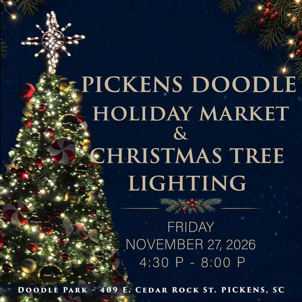 pickens doodle makret and christmas tree lighting image EXWqs