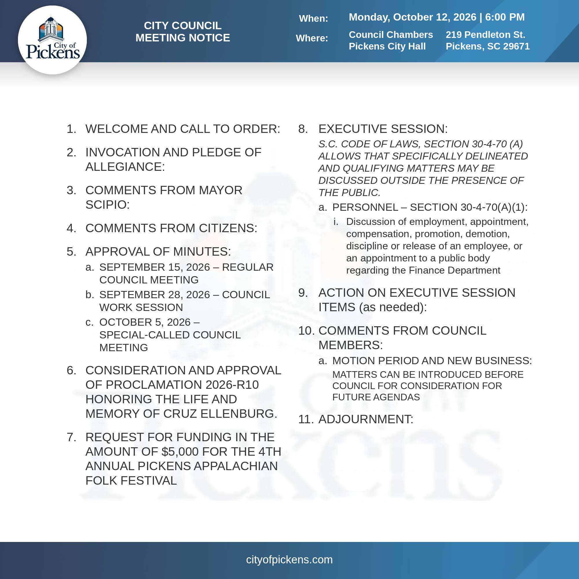 city council meeting notice