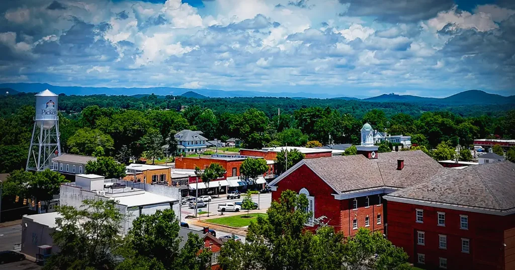 city of pickens aerial view of downtown pickens